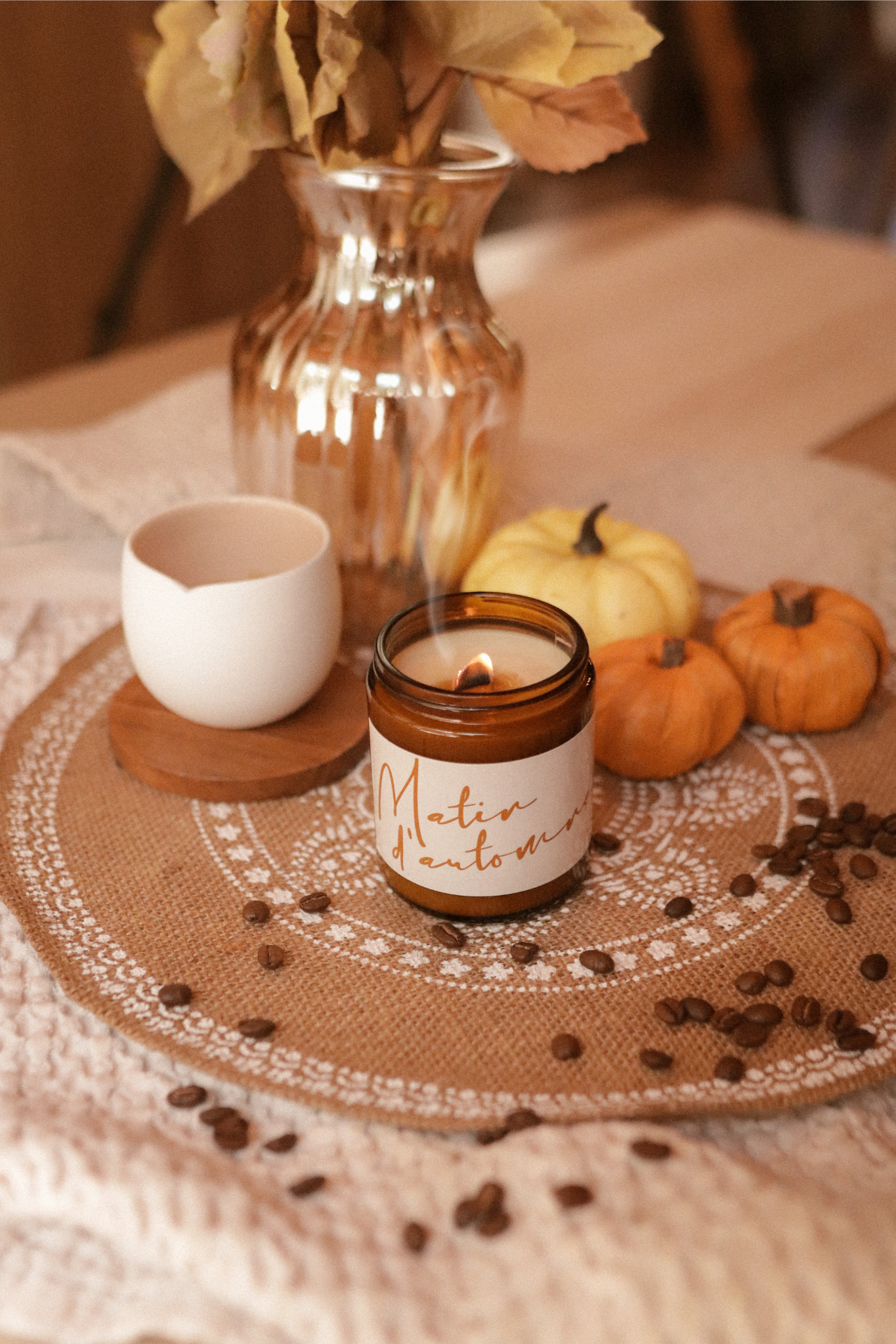 Matin d'automne | Bougie de soja avec mèche de bois (Améliorée)