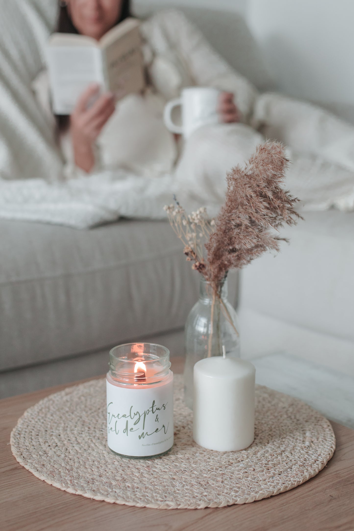 Bougie de soja avec mèche de bois | Eucalyptus & sel de mer