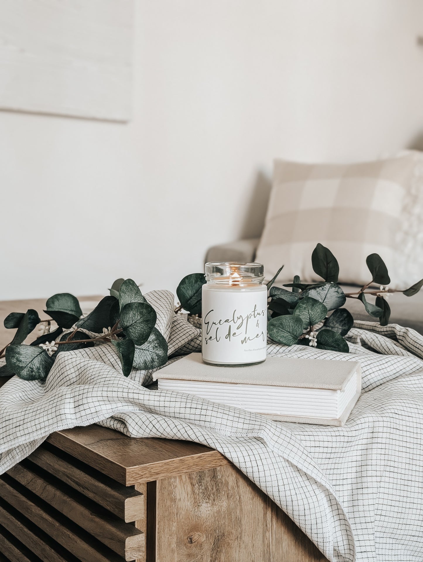 Bougie de soja avec mèche de bois | Eucalyptus & sel de mer