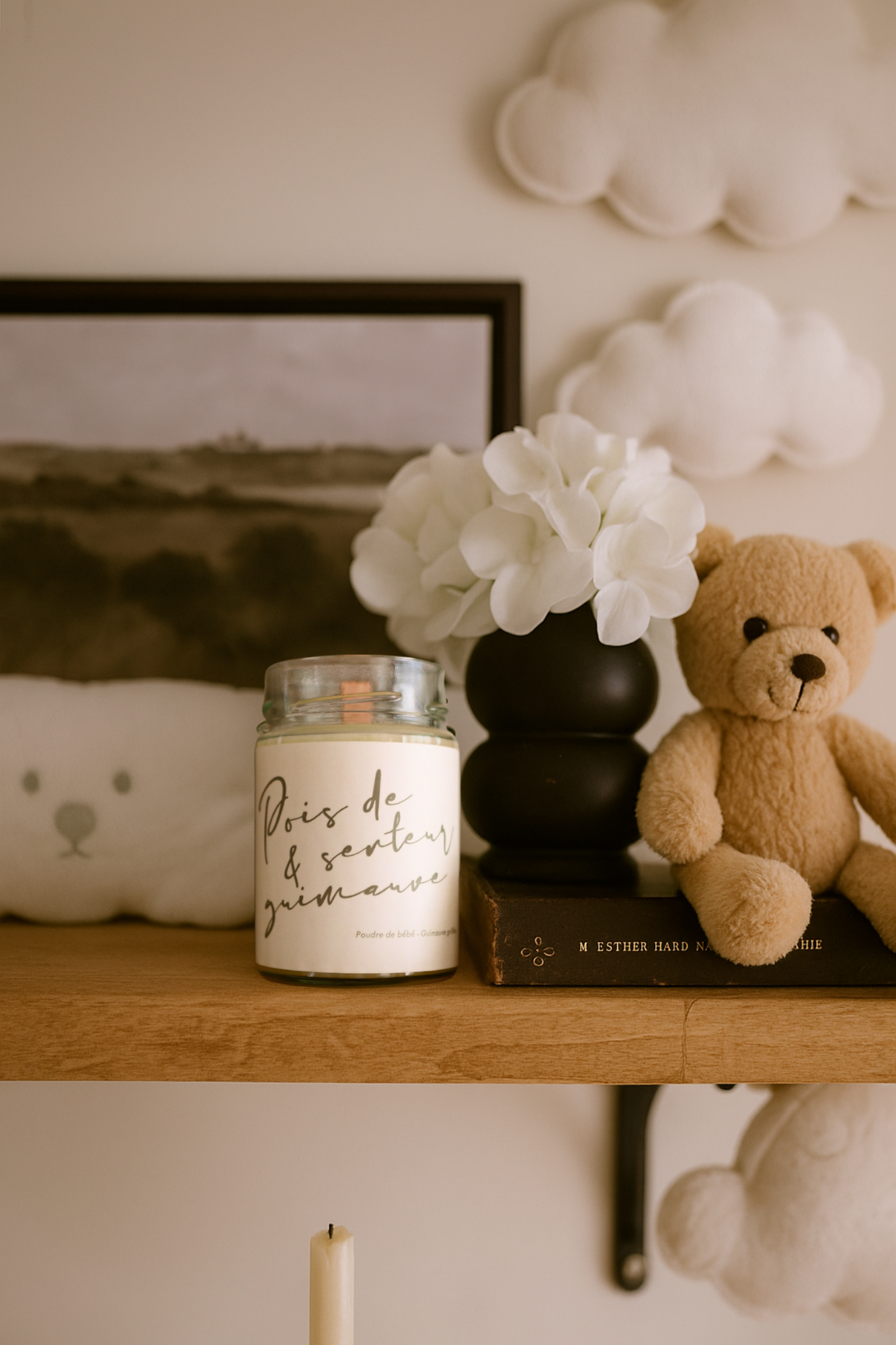 Pois de senteur et guimauve | Bougie de soja de avec mèche de bois (50h)